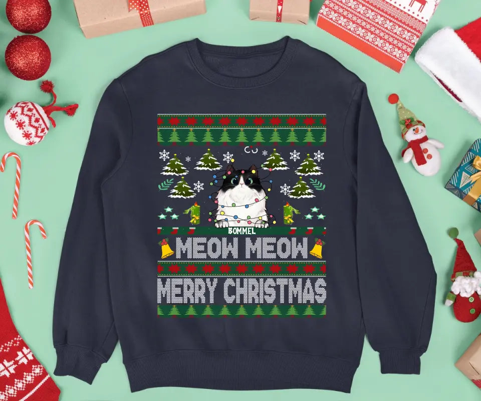 Meow Meow Christmas - Personalisierter Pullover (Katze)
