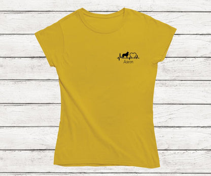 Herzschlag Hunde T-Shirt in Gelb mit Personalisierung - Frontansicht