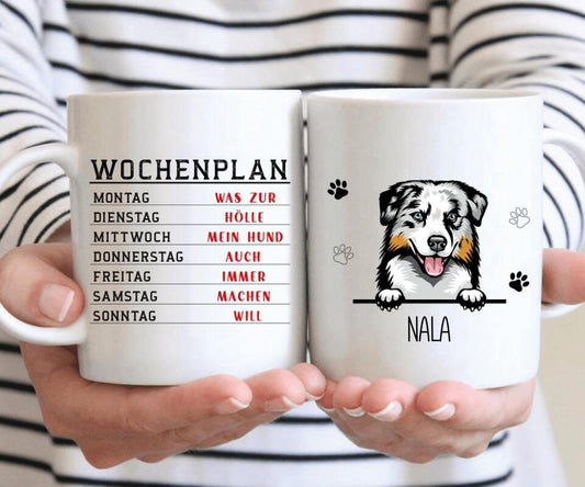 Wochenplan Personalisierte Hund Tasse mit Namen