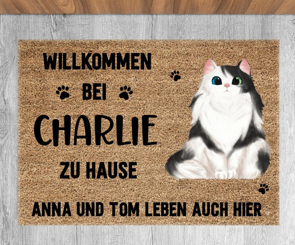 Willkommen bei der Katze - Personalisierte Fußmatte (Katze)