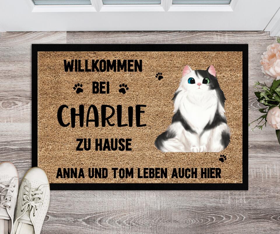 Willkommen bei der Katze - Personalisierte Fußmatte (Katze)