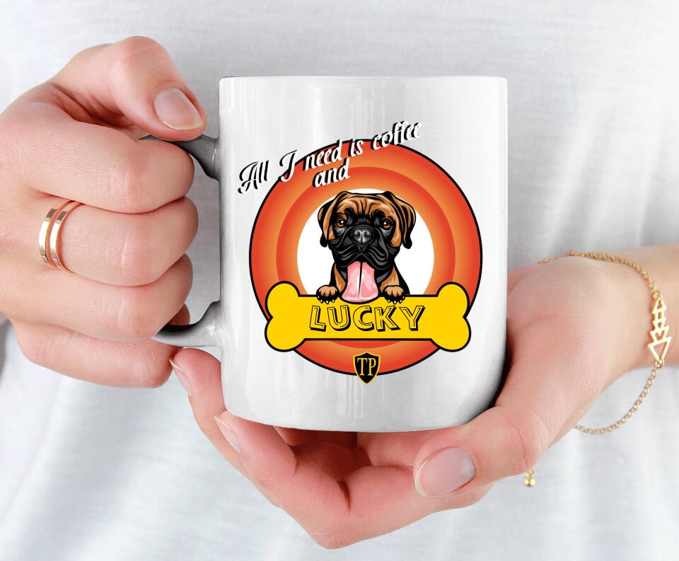 Personalisierte Haustier Cartoon Tasse im 90er Stil mit Hundebild 'Lucky'