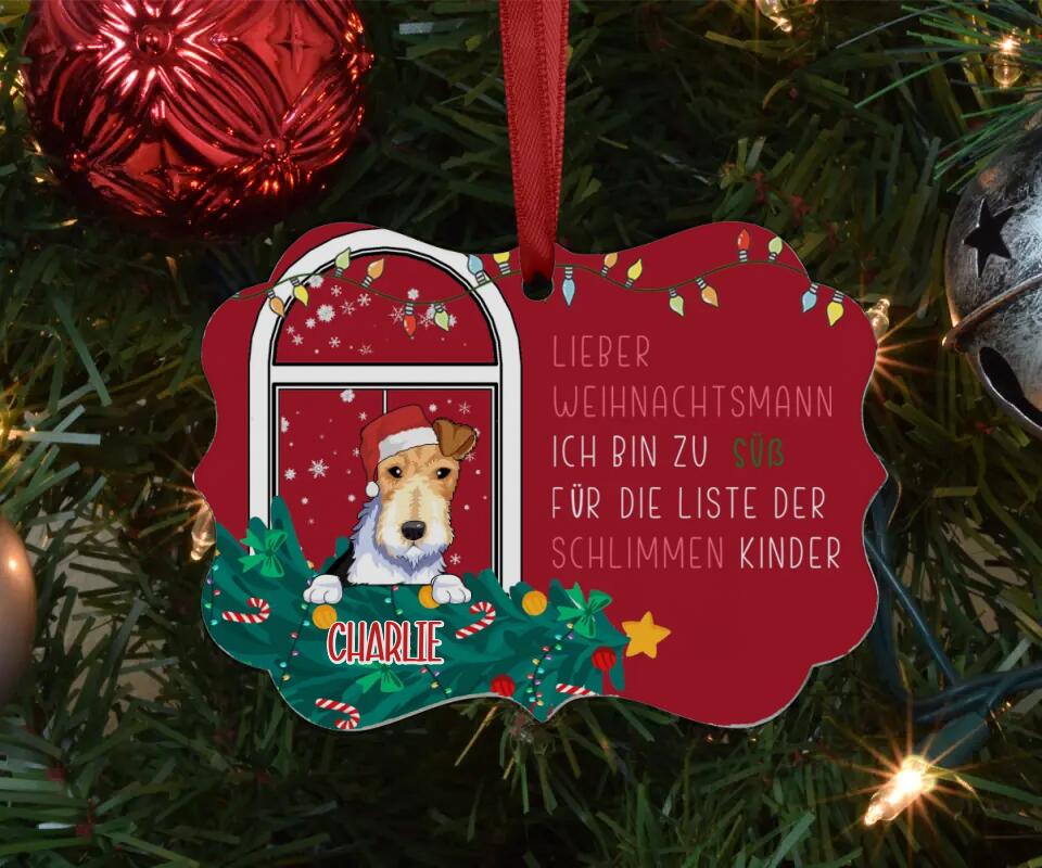 Personalisiertes Weihnachtsornament Haustier mit Haustier Illustration und weihnachtlichem Gruß, ideal für festliche Dekoration