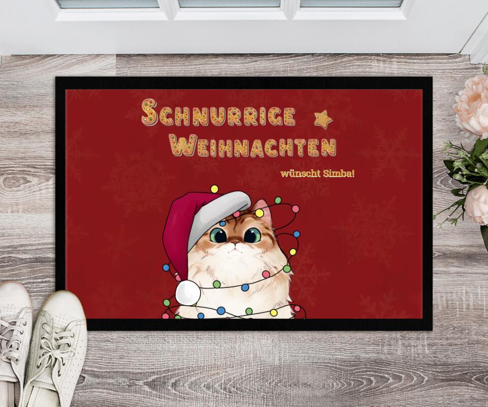 Personalisierte Fußmatte Weihnachten (Katze) mit Gummirand