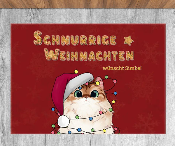 Personalisierte Fußmatte Weihnachten (Katze) ohne Gummirand