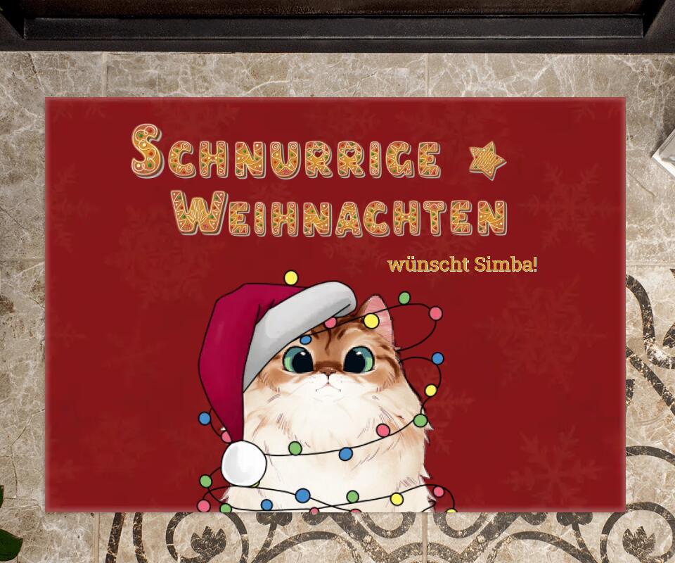 Schnurrige Weihnachten - Personalisierte Fußmatte (Katze) ohne Gummirand anderer Hintergrund