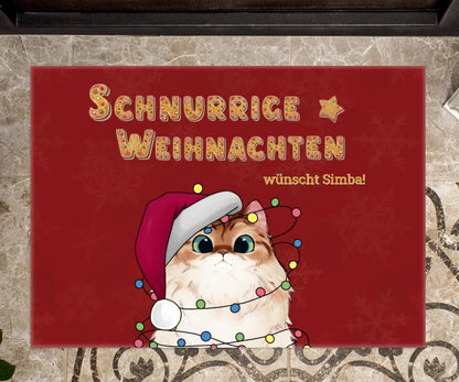Schnurrige Weihnachten - Personalisierte Fußmatte (Katze) ohne Gummirand anderer Hintergrund