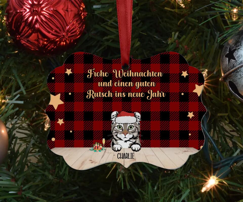 Festliches 'Personalisiertes Ornament Frohe Weihnachten' mit Katzenmotiv und Name Charlie, perfekt für besinnliche Feiertage