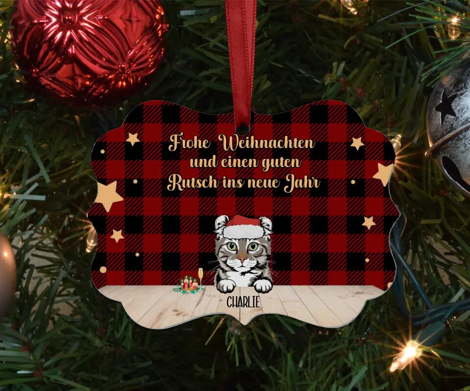 Personalisierter Weihnachtsschmuck mit Katzenmotiv und Name, perfekt für besinnliche Feiertage