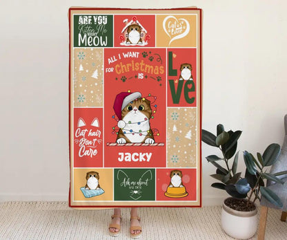 All i want for Christmas - Personalisierte Decke (Katze)
