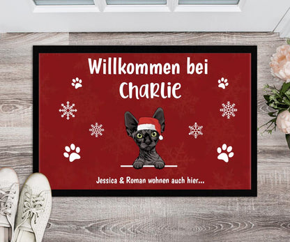 Willkommen bei (Weihnachten) - Personalisierte Fußmatte (Hund & Katze)
