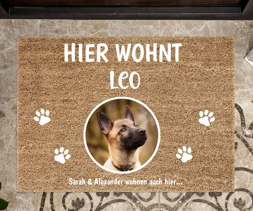 Personalisierte Haustier Fußmatte 'Hier wohnt ' mit eigenem Foto