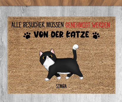 Personalisierte Fußmatte Katze mit 'Alle Besucher müssen genehmigt werden von der Katze' 