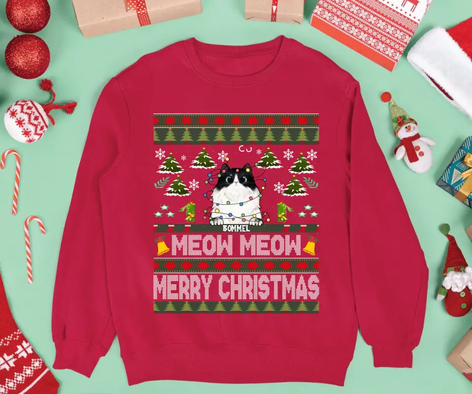 Meow Meow Christmas - Personalisierter Pullover (Katze)