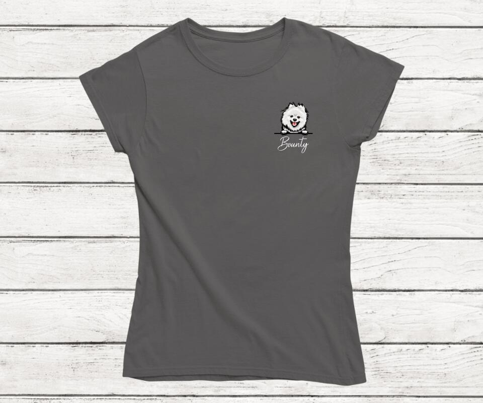 Personalisiertes Haustier T-Shirt in Grau (Female) - Frontansicht für Hunde & Katzenbesitzer