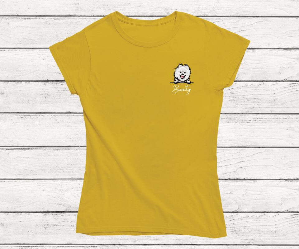 Personalisiertes Haustier T-Shirt in Gelb (Female) - Frontansicht für Hunde & Katzenbesitzer