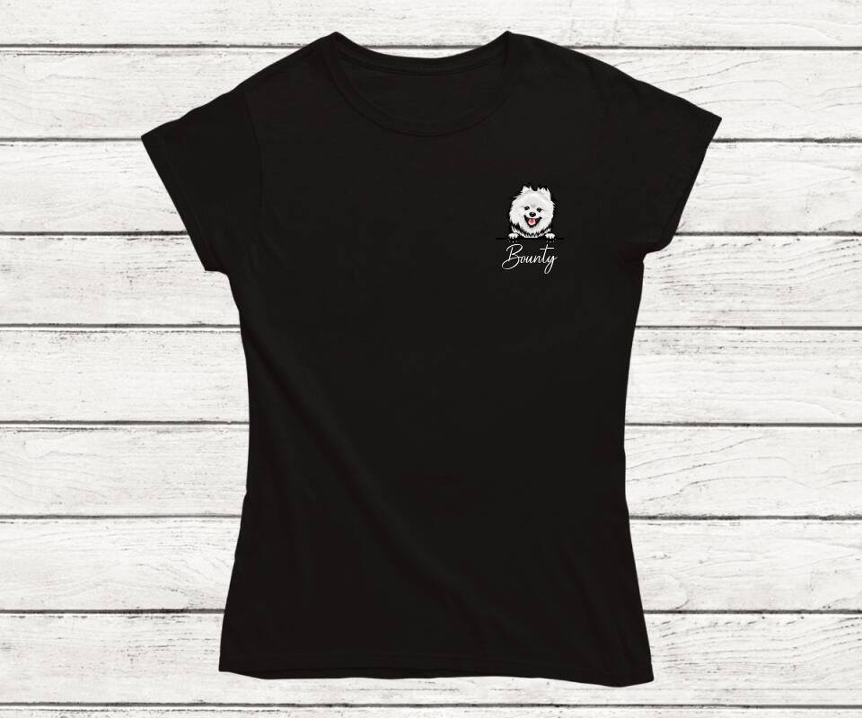 Personalisiertes Haustier T-Shirt in Schwarz (Female) - Frontansicht für Hunde & Katzenbesitzer