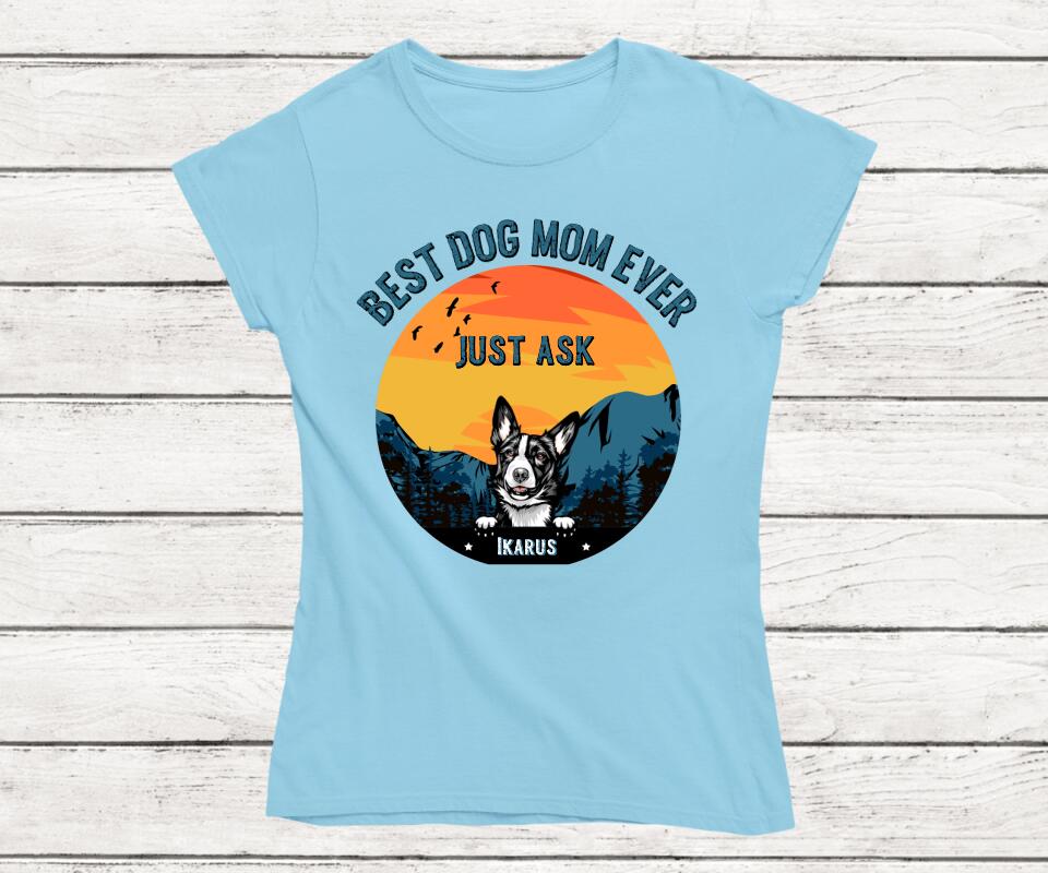 Personalisiertes Hunde T-Shirt in Blau - Best Dog Mom Ever Frontansicht