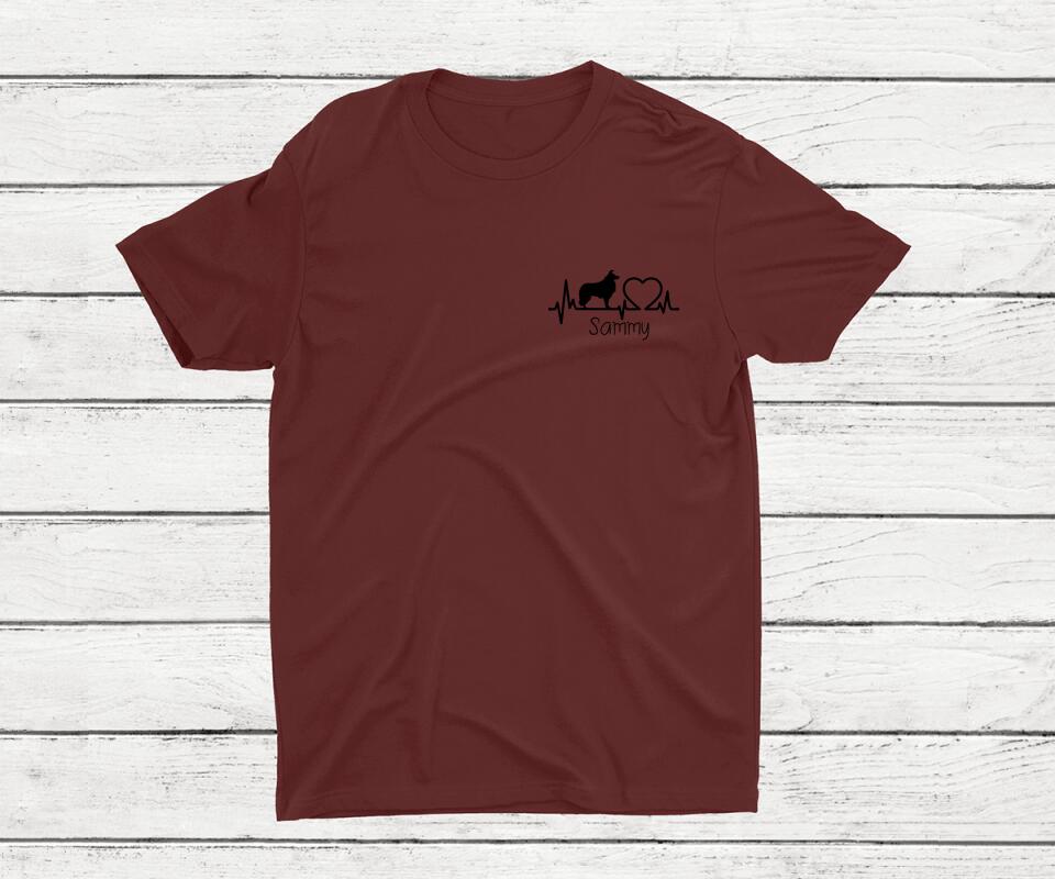 Herzschlag Hunde T-Shirt in Rot mit Personalisierung - Frontansicht