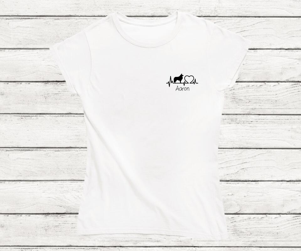 Herzschlag Hunde T-Shirt in Weiß mit Personalisierung - Frontansicht