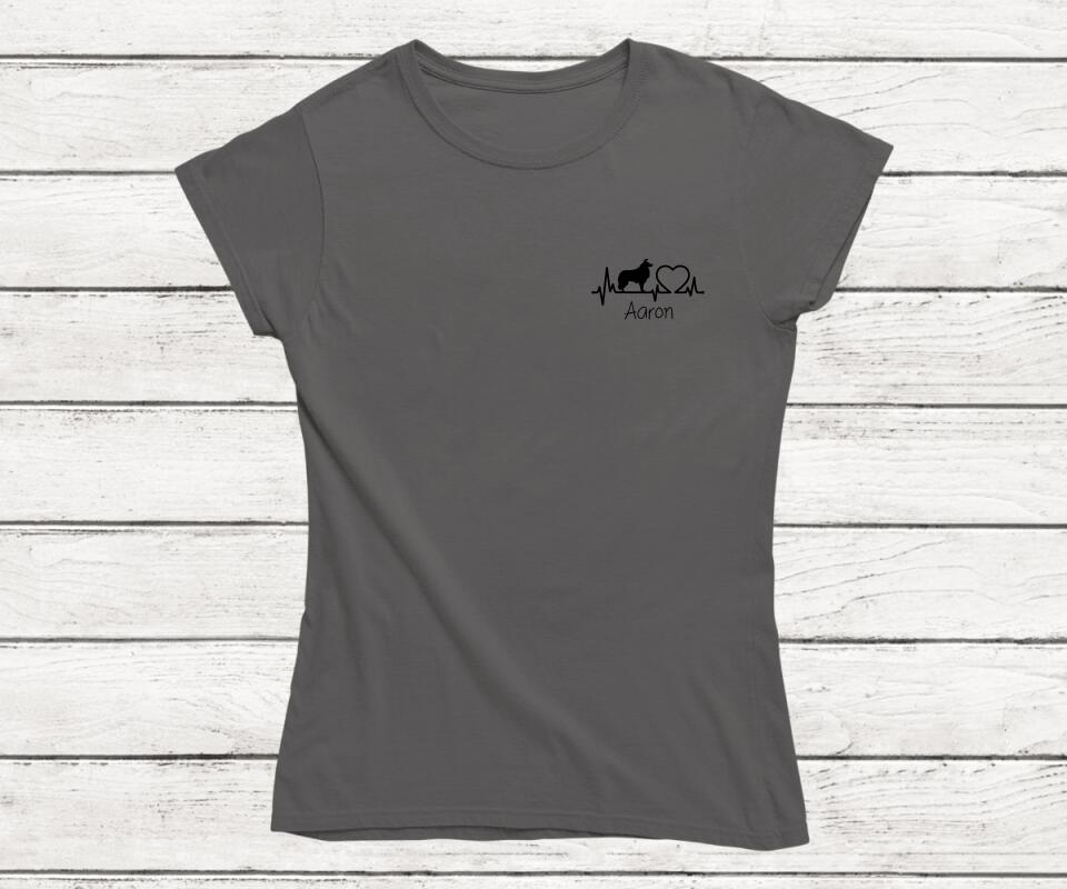 Herzschlag Hunde T-Shirt in Grau mit Personalisierung - Frontansicht