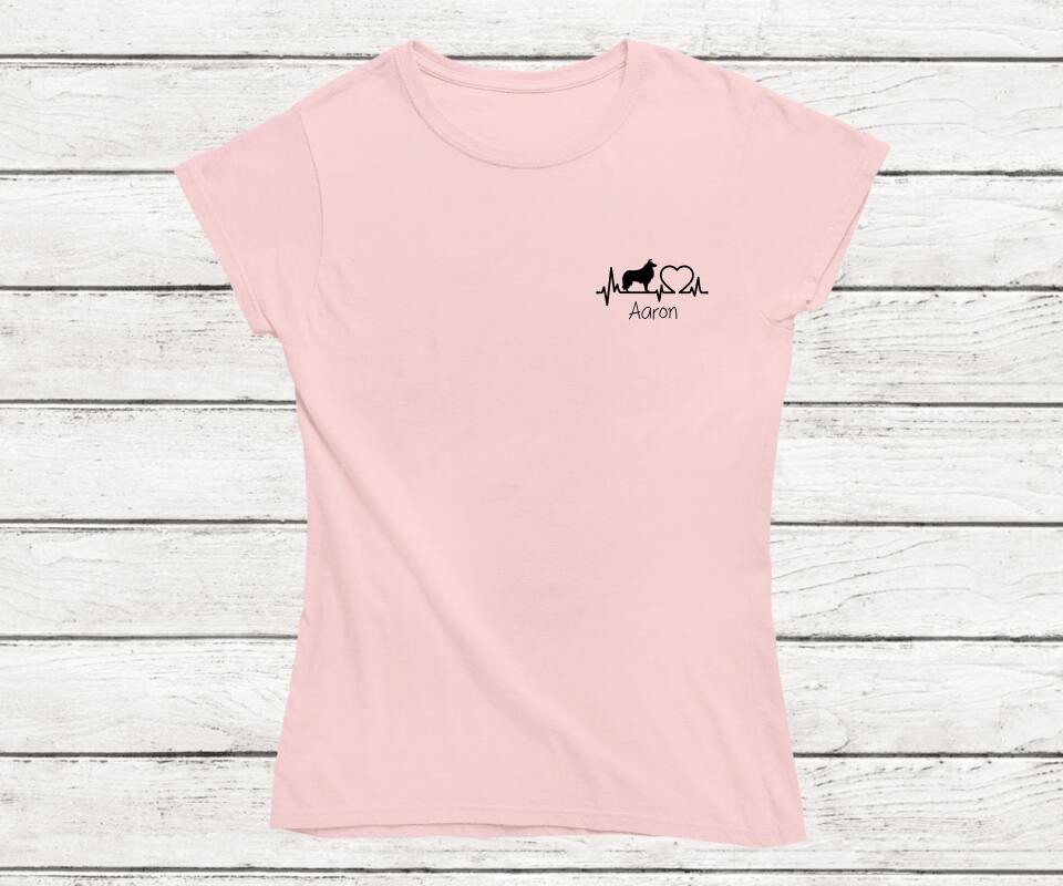 Individuelles Herzschlag T-Shirt mit Hunde Silhouette - Seitenansicht