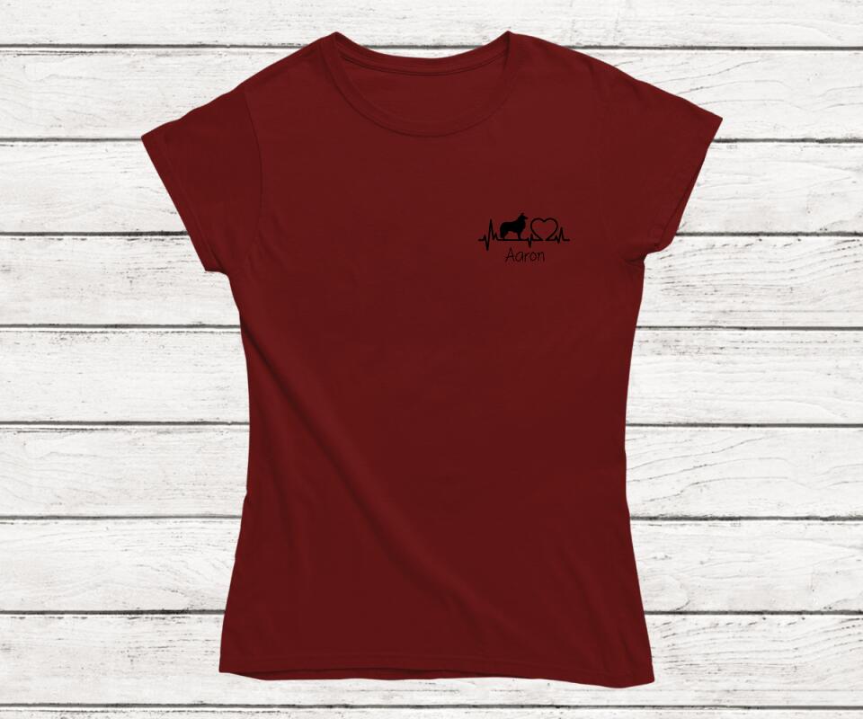 Individuelles Herzschlag T-Shirt mit Hunde Silhouette - Seitenansicht