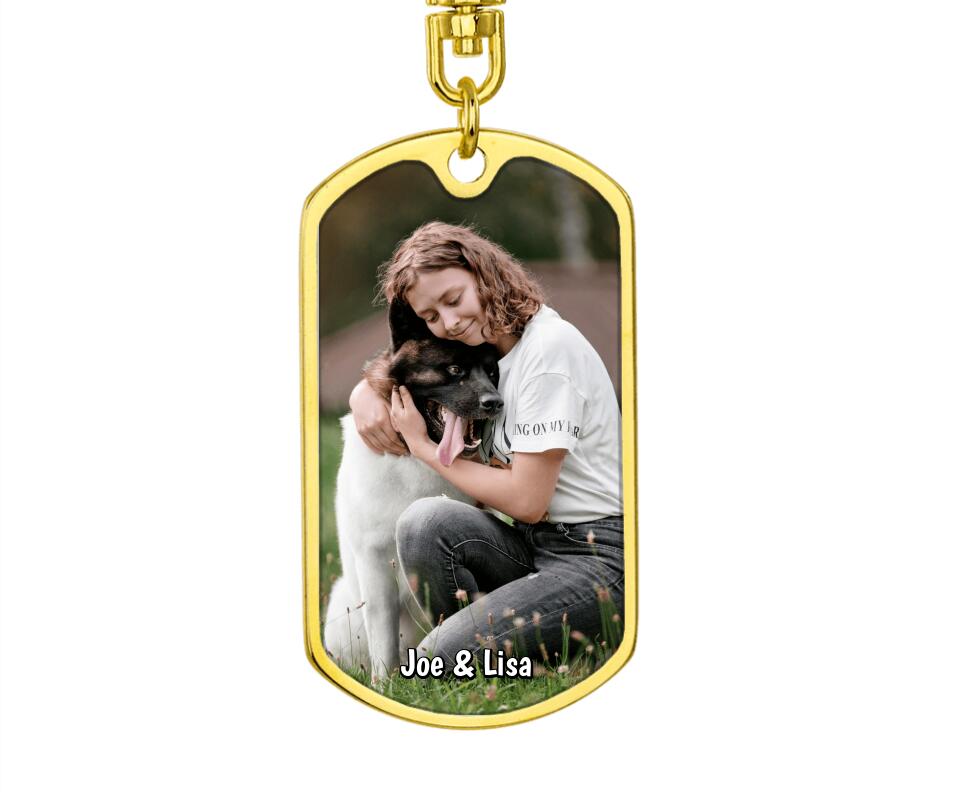 Personalisierter Haustier Schlüsselanhänger in Gold mit eigenem Foto