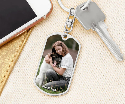 Personalisierter Haustier Schlüsselanhänger in Silber mit eigenem Foto
