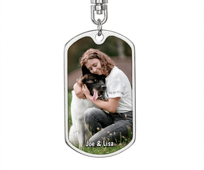 "Personalisierter Haustier Schlüsselanhänger in Silber mit eigenem Foto