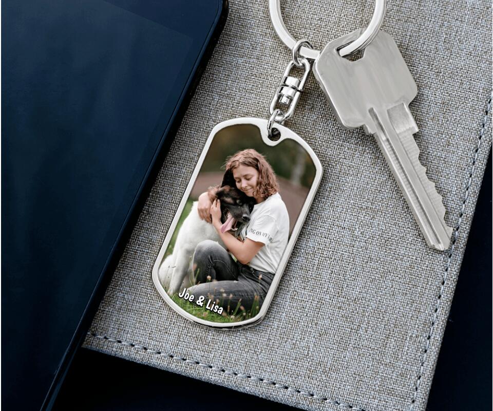 "Personalisierter Haustier Schlüsselanhänger in Silber mit eigenem Foto